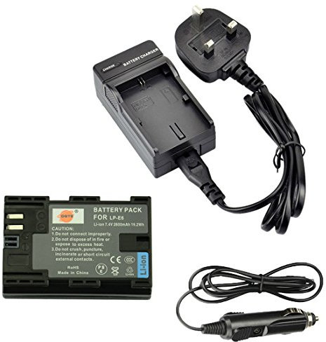 DSTE LP-E6 LP-E6N Rechargeable Li-ion Battery + DC88U Travel and Car Charger Compatible with Canon EOS 5D Mark II/III,5DS,5DS R,6D,7D,60D,60Da,70D,90D,7D markII,7D markIII,XC10,XC15 Digital Camera