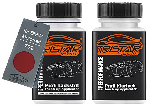 TRISTARcolor Motorradlack Lackstift Set für BMW Motorrad 702 Sienarot Metallic Basislack Klarlack je 50ml