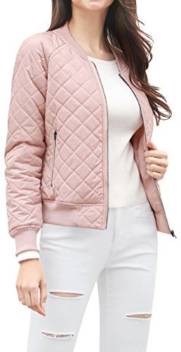 Allegra K Blouson aviateur matelassé zippé à manches raglan pour femme Rose S
