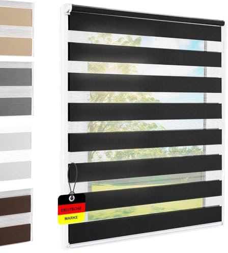 Doppelrollo Klemmfix ohne Bohren Schwarz 100x140 cm [Stoffbreite 96cm] Duo Rollo Fensterrollo für Fenster/Türen Gardine Klemmrollo Seitenzugrollo Sichtschutz Sonnenschutzrollo Zebrarollo