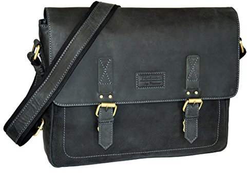MENZO „Milano“ 13 Zoll Laptoptasche aus echten Leder, Notebooktasche, Aktentasche für Damen und Herren (schwarz)