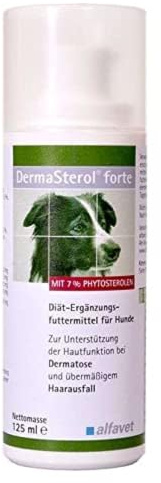 Alfavet DermaSterol - für Hunde, bei Haarausfall, 125 ml Spender | Ergänzungsfuttermittel bei Dermatose, reich an Omega 3 & 6 Fettsäuren zur Unterstützung der Hautfunktion & Barriere