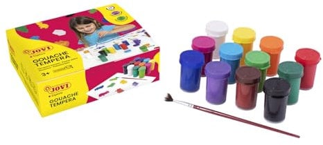 Jovi Plakatfarben Set, Tempera für die Schule, auf Wasserbasis, 12 Farben je 15 ml