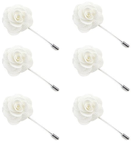 TopTie 6 Stück Ansteckblumen Herren Handgemachte Blume Weiß Boutonniere für Braut Brautjungfer Gäste