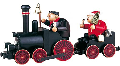 KWO Olbernhau 21609 Räuchermännchen Lokführer mit Eisenbahn, 2-teilig, 22 cm