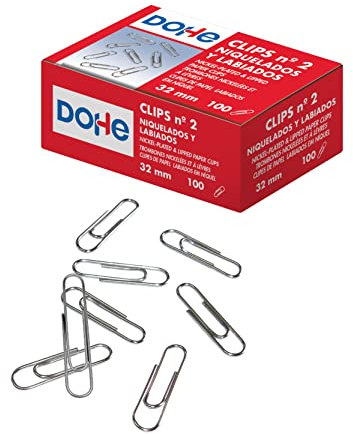 Dohe - Clips Niquelados para Sujetar Hojas (100 uds.) - Nº 2 32 mm - Material de Oficina