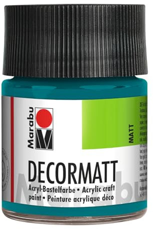 Marabu 14010005290 - Decormatt Acryl Türkis 290, 50 ml, samtmatte Acrylfarbe auf Wasserbasis, cremig und farbintensiv, speichelfest, wetterfest, zum freien Malen und Schablonieren