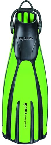 Mares Unisex Adults Avanti Quattro + Diving Fins - Durable Efficient Versatile Open-Heel Scuba Fins with Four-Channel Design & Bungee Strap, Lime, Small
