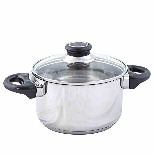 Krüger Edelstahl Kochtopf Denver 16 cm (1,5 L) | Topf mit Glasdeckel | PFAS-frei & unbeschichtet | Induktion | Spülmaschinengeeignet | energiesparender Thermoboden | Für Pasta, Gemüse & Suppen
