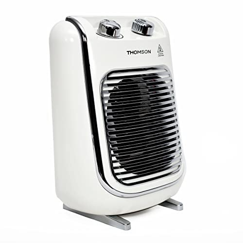 Thomson Vintage Chauffage électrique de salle de bain avec thermostat mécanique, fusible de protection contre la surchauffe, 2 positions de chauffage, fonction ventilation, 2000 W, blanc