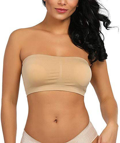 Boolavard Fashion Sexy Womens Strapless Boob Tube Top Bandeau Bra (XXL (16+), Beige)