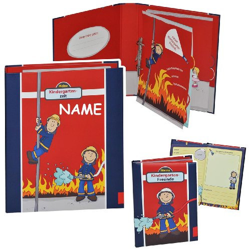 2 TLG. Set: Freundebuch + Ringbuch/Sammelordner Meine Kindergartenzeit Album - incl. Name - Kindergarten/Dokumente A4 - Feuerwehr/Feuerwehrmann Frid..