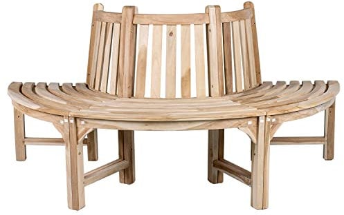 Ambientehome 30022 Baumbank, Massivholz, Holzbank, Gartenbank, Circa 180 cm breit unbehandeltes Teakholz halber Kreis Rundbank, Grau