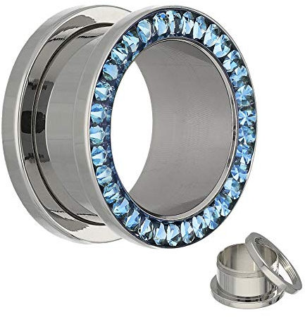Treuheld Flesh Tunnel - Silber - Kristall - Blau - Schutzschicht 6 mm
