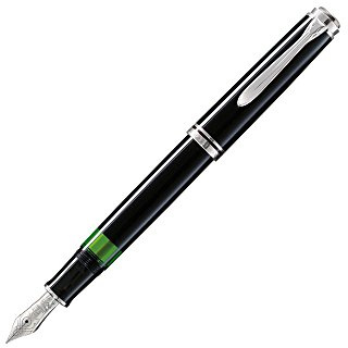 Pelikan Füllhalter Souverän 405, Schwarz, Feder F (fein), hochwertiger Kolbenfüller im Geschenk-Etui, 924415