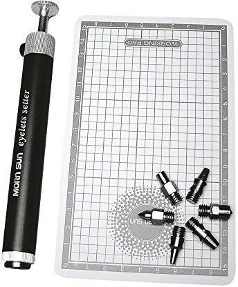Rayher Hobby Rayher Eyelet-Setter, mit 6 Spitzen und Unterlage, Werkzeug zum setzen von Eyelets (Ösen), mit Druckknopf-Funktion, 7845900
