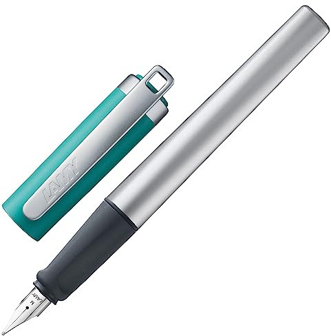 Lamy nexx opal green Füller - Füllhalter mit rutschfestem Griff & polierter Stahlfeder in Strichbreite M - dreieckiges Gehäuse aus Aluminium - inkl. Tintenpatrone T 10 blau - Rechtshänder