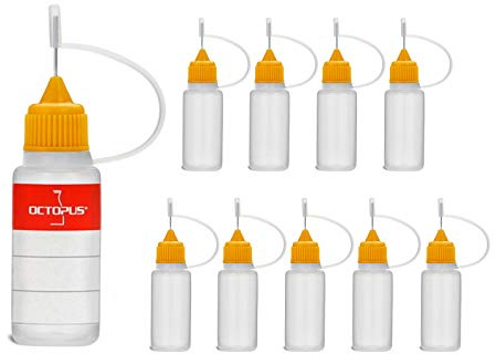 10 Dosierflaschen 10 ml mit Nadelspitze und gelben Kappen | Flexible Quetschflaschen mit Nadelkappen für Alcohol Inks, Tinten, Liquids, Öle, Nail Art, Farben und feine Klebearbeiten