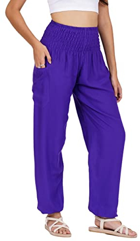 Lofbaz Harem Pants for Women Yoga Boho Hippie Clothing Womens Palazzo Bohemian Pajama Trousers Beach Indian Gypsy Genie Clothes - Solid 1 Purple M