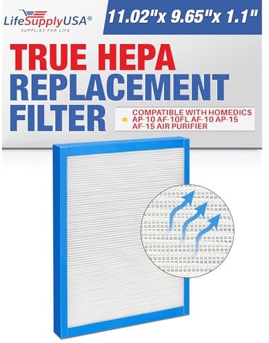 LifeSupplyUSA True HEPA Filter Replacement Compatible with HoMedics AP-10 AF-10FL AF-10 AP-15 AF-15 Air Purifier