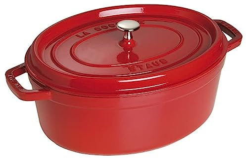 STAUB Cocotte en Fonte Émaillée avec Couvercle, Tous feux dont induction, 7 à 8 personnes, Ovale, 37 cm, 8 L, 9,1 kg, Cerise