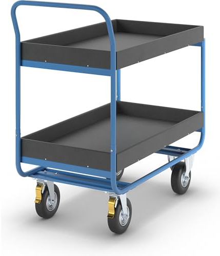 eurokraft pro | Tischwagen | Tragfähigkeit 150 kg, 2 Ladeflächen mit Aufkantung, Luftbereifung