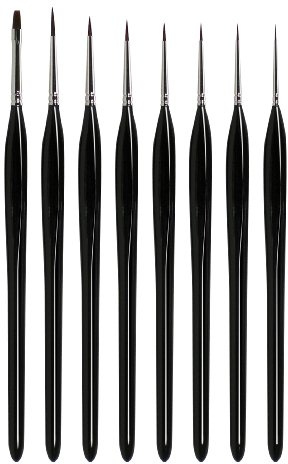 Pro Arte Series MP Fine Detail Paint Brushes for Miniature Model Painting and Nail Art. Ideal for Intricate Work with Acrylic, Watercolour. Nylon Bristles, Black, Small