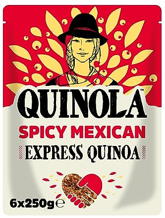 Quinola Organic Quinoa Spicy Mexican 6x250g, Healthy Rice Alternative Grain, Express Ready to Eat Pouches, High In Protein, Source of Fibre, Vegan & Gluten Free Superfood