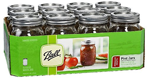 12 Ball Mason Jar with Lid - Regular Mouth - 16 oz by Jarden (Packs of 12)