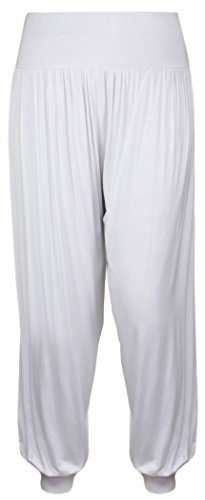 Womens Plus Size Plain Trousers Leggings Ladies New Stretch Fit Tapered Leg Harem Pants White Size 24-26
