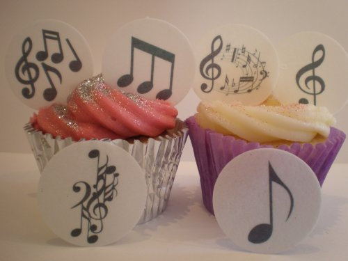 24 Precut Musical Music Note Edible Wafer Paper Cupcake Cake Toppers Decorations