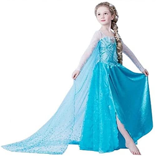 ELSA & ANNA Abito da principessa per bambina - Costume da bambina congelata - Abito da principessa per bambina per feste, compleanni, travestimenti e Halloween - Abito da principessa - Età 4-5