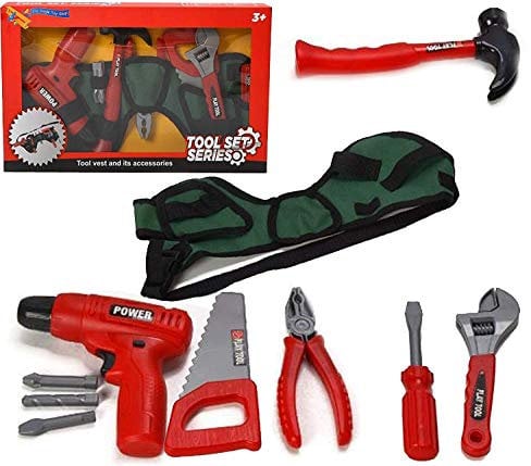The Magic Toy Shop Kids Builder Tool Belt Set Role Play Fancy Dress Tools Drill Hammer DIY Kit