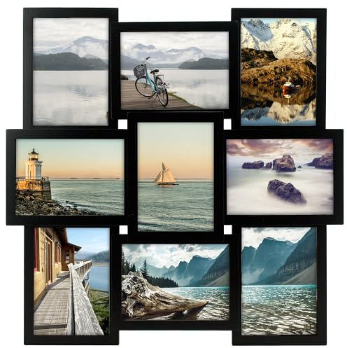 Malden International Designs Crossroads Puzzle Collage Picture Frame, 9 Option, 9-5x7, Black PS