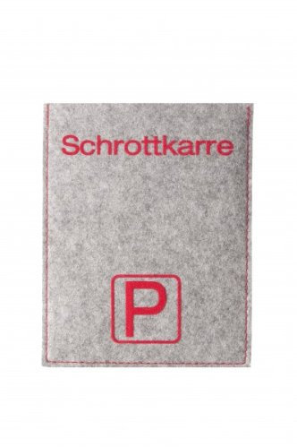 Parkscheibenhülle inkl. Parkscheibe mit Aufschrift - Schrottkarre Filzfarbe silbergrau, Flockfarbe rot