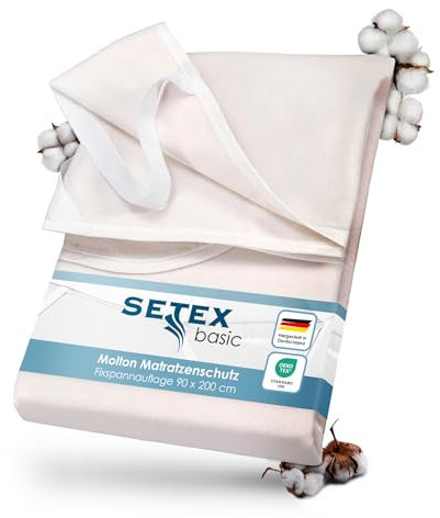 SETEX Molton Matratzenschutz, 90 x 200 cm, Eckgummis, Matratzenschoner aus 100 % Baumwolle, Basic, Naturfarben, Natur
