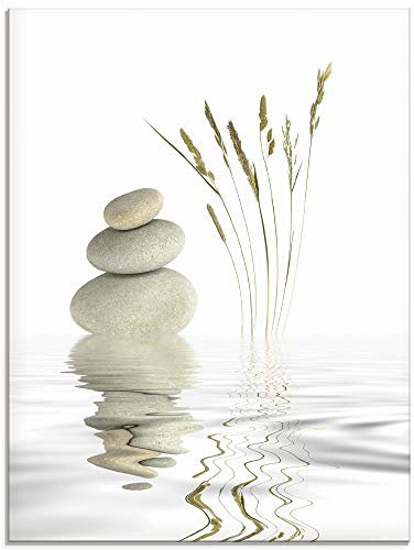 ARTland Wanddeko Glasbilder Wandbild Glas Bild einteilig 60x80 cm Hochformat Asien Wellness Entspannung Spa Zen Steine Gräser Reflektion T5VB