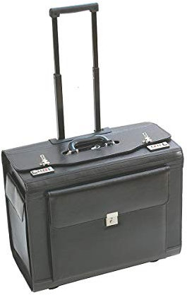 Dermata Business Pilotenkoffer auf Rollen XL aus Leder schwarz