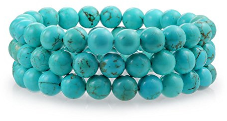 Bling Jewelry Semplice Set Di 3 Stabilizzato Turchese 8 Millimetri Palla Perline Pietre Impilabili Fili Braccialetto Stretch Per Le Donne Per L'Adolescenza