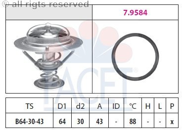 FACET 7.8651 Termostato refrigerante con junta 88°C Compatible con HYUNDAI ix35 LM, EL, ELH, KIA SPORTAGE SL, MITSUBISHI PAJERO II Canvas Top V2W, V4W, CHRYSLER STRATUS Descapotable JX, DR DR 5 SUV