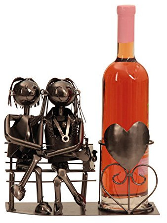 Extravaganter Wein Flaschenhalter Paar auf Bank aus Metall Höhe 22 cm Breite 25 cm