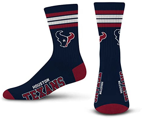 For Bare Feet NFL 4 Stripe Deuce Crew Sock, Houston Texans, Large