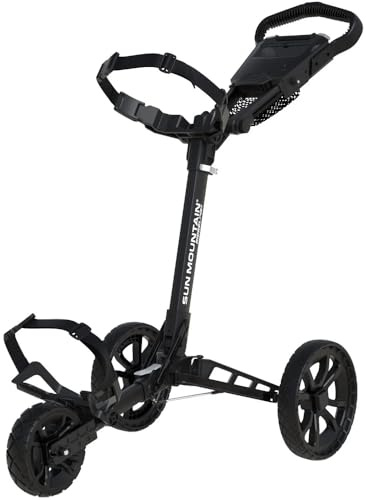 Sun Mountain Golf Trolley - Ridgeline 3 Wheel Push Cart - Adjustable Bag Height - Black