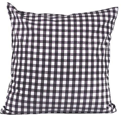 Hans-Textil-Shop Kissenbezug Kariert Grau 50×50 Baumwolle – Kissenhülle Landhaus Karo mit Reißverschluss, Sofakissen, Kopfkissen, Dekokissen