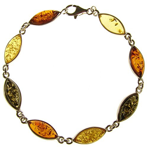 8 inch/20cm Baltic amber and sterling silver 925 ladies' multi-coloured bracelet