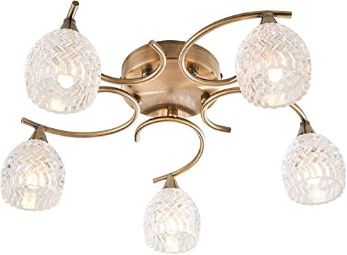Endon Boyer 5 arm ceiling light in antique brass and glass (Boyer-5AB)