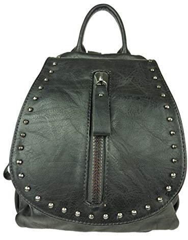 G&T 1792 Damen Rucksack Leder Optik und Nieten schwarz 30x28x12cm