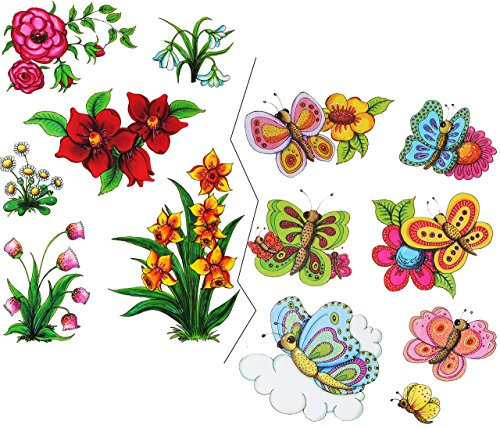 alles-meine.de GmbH 1 Bogen Fensterbilder - Pflanzen & Schmetterlinge - statisch haftend - selbstklebend + wiederverwendbar/Ostern & Frühling - Blüte - Sticker Fenstersti..