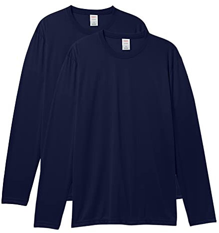 Hanes Men's Long Sleeve Cool DRI T-Shirt UPF 50+, Navy, Large (Pack of 2)