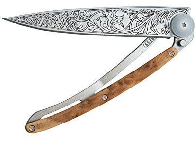 Deejo Taschenmesser Tattoo Art Nouveau Messer, blau